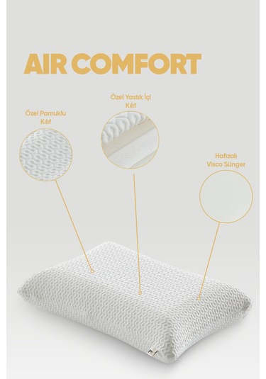 Rahat Uyku Yastığı - Air Comfort Cilt Dostu Anti Uv Ortopedik Visko Uyku Yastığı - Lüx Yumuşak Tuşe Beyaz
