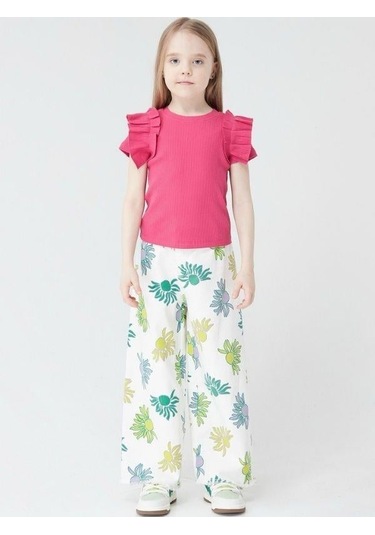 Kız Çocuk Kaşkorse Kolları Fırfırlı Bluz-13810-fuşya Fuşya
