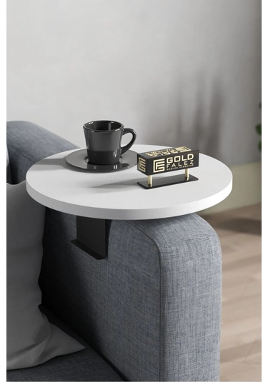 Yan Sehpa Ayarlanabilir Tepsi Dekoratif Modern Tepsi Beyaz 2 Adet