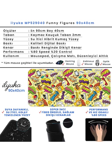 İlyuka Mousepad 90x40cm Büyük Boy Xxl Mp529040 Funny Figures