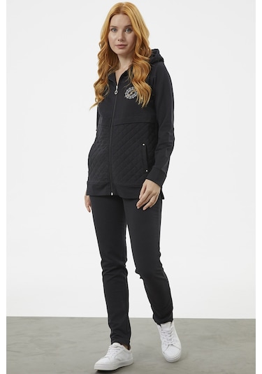 Kapüşonlu Kapitone Detaylı Eşofman Takım - Siyah 001