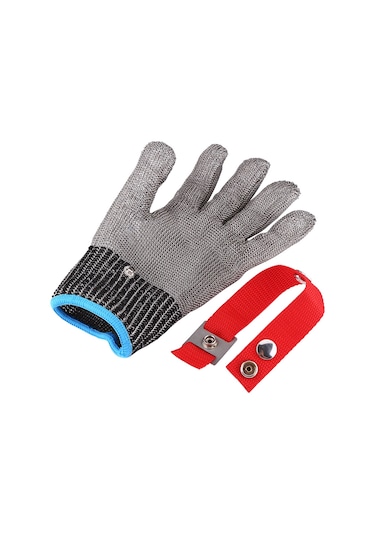 Geeksen 5 Seviye Paslanmaz Çelik Telli Kesici Dayanıklı Eldiven, Kırmızı Kanca İle Tekli, L Beden, Nilon İç Eldiven İle Konfor