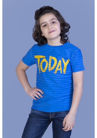 Toontoy Erkek Çocuk Örgü Kumaş Detaylı Today Baskılı Tişört Saks