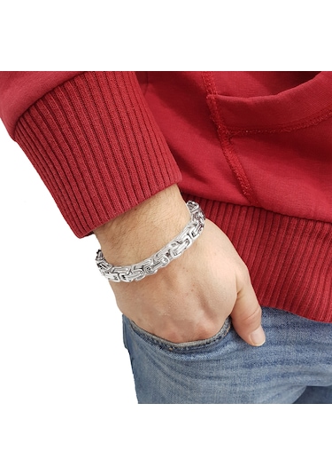 Ehediye Chavin Kalın Kral Model 8 Mm. Gri Çelik Erkek Bileklik Df14Slv