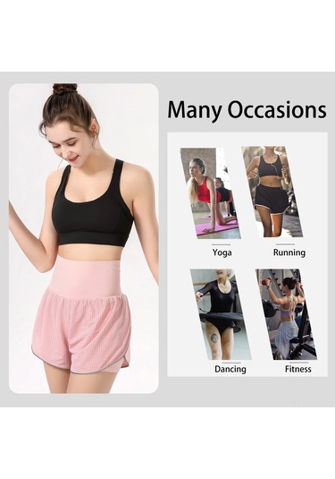 Gajeena Kadın Spor Şortu - Yüksek Bel, Nefes Alabilen Mesh, Yoga Ve Koşu İçin Pembe