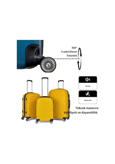 Piramit Desen ABS Seyahat Valizi, Canyon Serisi,  Bej - Orta Boy Bej