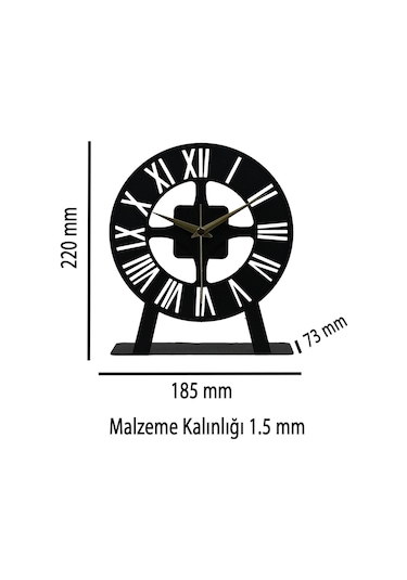 Roma Model Metal Lazer Kesim Akar Sessiz Mekanizmalı Masa Saati Siyah