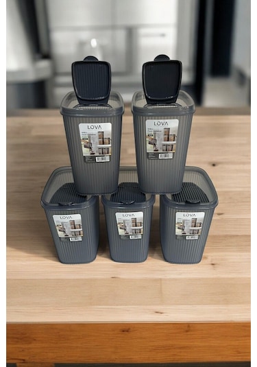 Erzak Saklama Kabı 2.5 Lt, Antrasit, 5'li Set Antrasit