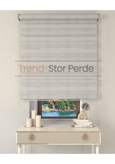 Gri Bambu Etek Dilimsiz Zebra Stor Güneşlik Perde Gri