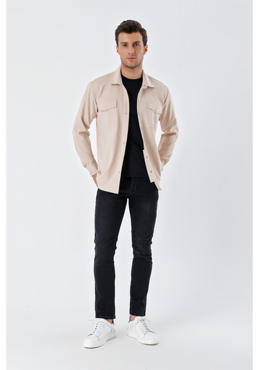 Bigdart 20193 Oversize Erkek Gömlek - Krem 001