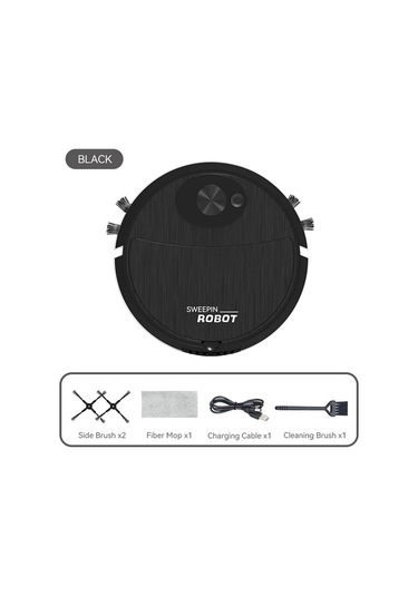 Elektrikli Süpürge Usb Şarj Süpürme Robotu Paspas Makinesi Pet Saç Sert Zemin Type 1 Black Siyah