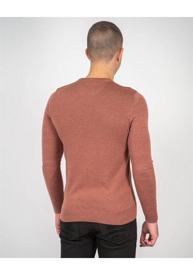 Erkek Bisiklet Yaka Triko Slim Fit Pamuklu Kazak Ncs Jeans 3002-Kiremit Melanj