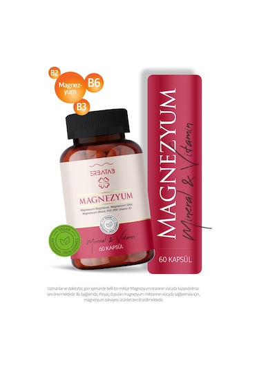 Erbatab Magnezyum Bisglisinat Sitrat Malat & Vitamin B2 B3 B6 3'lü Form 60 Kapsül