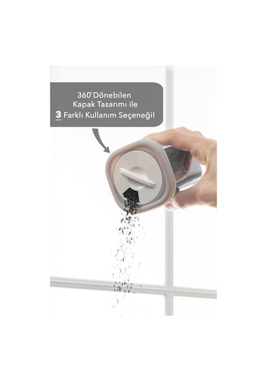 6'lı Etiketli Ve Kilitlenebilir Hava Almaz Kapaklı Baharatlık Seti - Baharatlık Bej