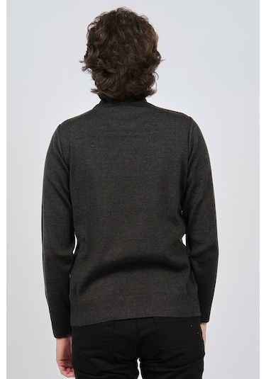 Çizgi Triko Erkek Yarım Balıkçı Çizgi Desenli Kazak 42564234 Koyu Koyu Gri