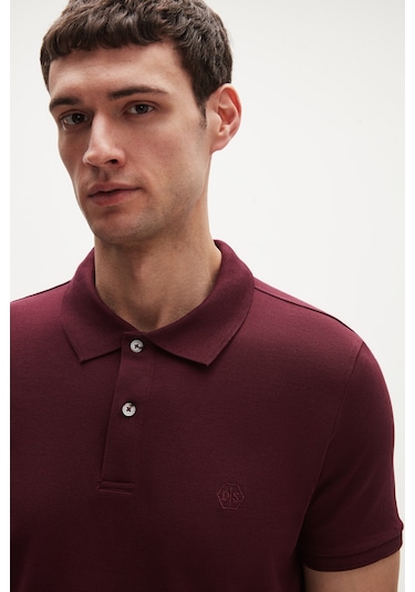 Ds Damat Regular Fit Mürdüm %100 Pamuklu Uzun Ömürlü Kıvrılmaz Polo Yaka Nakışlı T-shirt 4hc14ort51000 MÜRDÜM