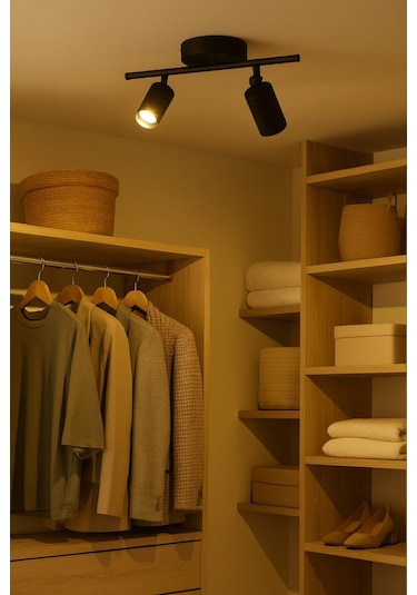 Spoti 2'li Siyah Renk Gün Işığı Modern Tasarım Cafe - Mutfak - Banyo Spot Ledli Sıralı Avize Siyah