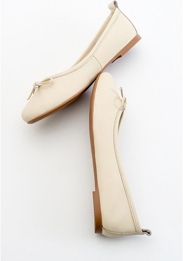 Luvishoes Hakiki Deri Kadın Babet Ayakkabı 01 Ekru Bej Ekru