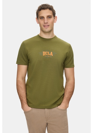 Ucla Angelo Haki Bisiklet Yaka Baskılı Yumuşak Dokulu Modal Kumaş Standard Fit Erkek Tshirt