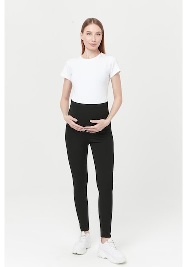 Luvmabelly Myra8068 Toparlayıcı Fitilli Termal İçi Şardonlu Sıcak Tutan Beli Ayarlanabilir Hamile Tayt -siyah-siyah