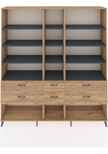 Hyperion Dolap 12 Raflı 6 Çekmeceli 220x44x243 Çam-antrasit/çam Antrasıt/atlas Çam