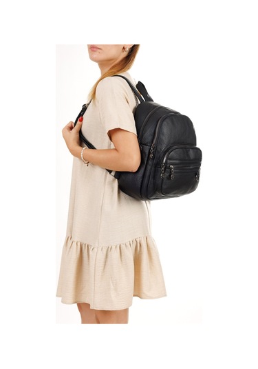 Newish Polo Kadın Deri Ayarlanabilir Askılı Omuz Ve Sırt Çantası New353 - Siyah