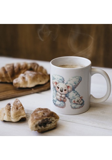 K Harfi Tasarım Bardak, Sevimli Hayvan Temalı Harf Bardağı Beyaz