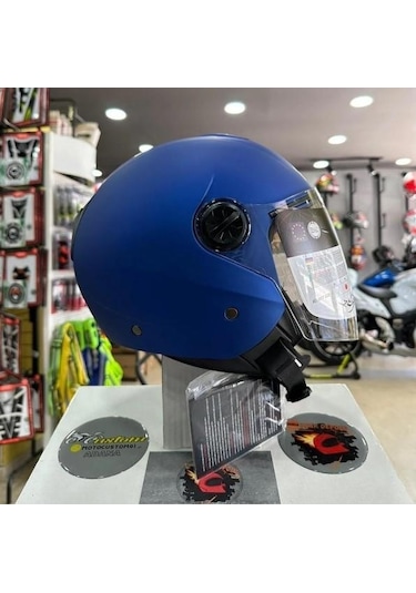 Sway 715 Şeffaf Vizörlü Yarım Motosiklet Kaskı Mavi