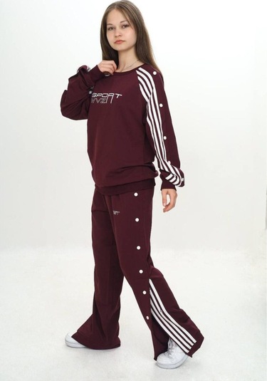 Unisex Çocuk 2 İplik Çıtçıtlı Alt&üst Eşofman Takımı %100 Pamuk Rahat Kalıp-299-eşt-0006 MÜRDÜM