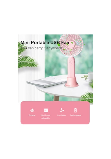 Symbee Usb Şarjlı Elden Fan, 3 Seviye Rüzgar Hızı, 800mah Pil, Taşınabilir Mini Fan, Pembe