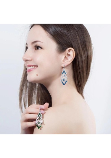 Novahub Altın Renkli Safir Kübik Zirkonya Damla Küpe Kadın Çok Renkli Vintage Zarif Lüks 6cm Çok Renkli