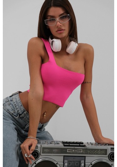 Tek Omuz Crop Bluz Karışık