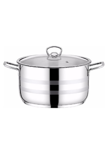 Berlin Gastro Cam Kapaklı 30 Cm Çelik Tencere