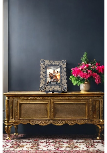 Deniz Kabuğu Desenli Polyester Fotoğraf Çerçevesi - Altın