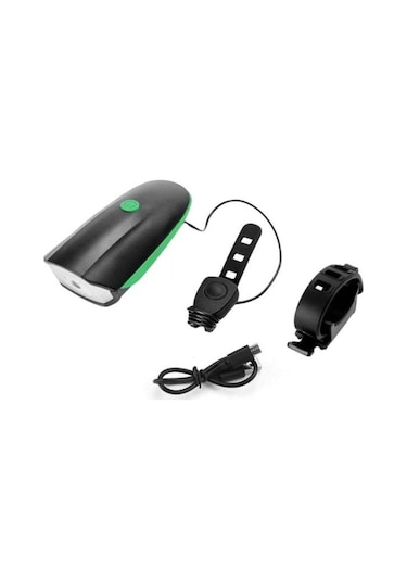Forte GT 250 Lümen Bisiklet Ön Farı 2 İn 1 Korna 140 db Xbyc 6163 Usb Şarjlı Yeşil Siyah