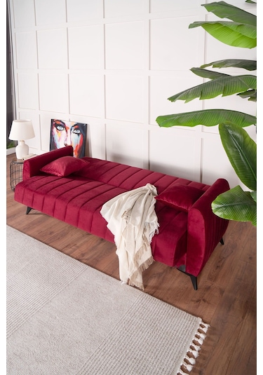 Kilim Mobilya Linda Üç Kişilik Kanepe Yüksek Ayaklı Bordo Bordo