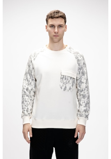 Deep Marshmallow Crewneck Erkek Baskılı Sweatshirt Beyaz