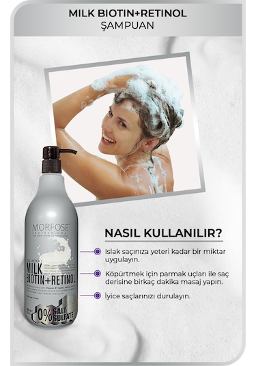 Morfose Sülfatsız Milk Biotin+Retinol İçerikli Tuzsuz Şampuan 1 L