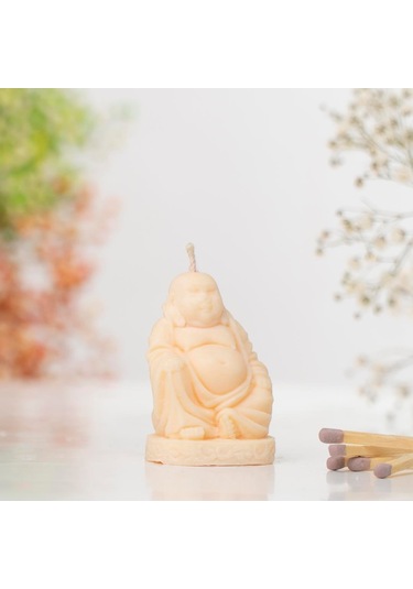Oturan Buddha Temalı Doğal Soya Wax Mum Turuncu