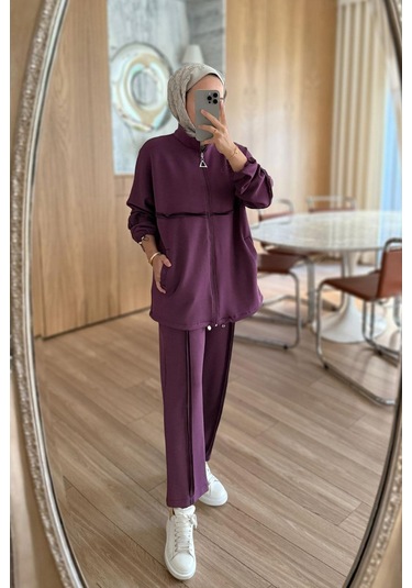 Dikiş Detaylı İkili Modal Takım - Mürdüm Mürdüm