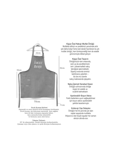 Mutfak Önlüğü Kişiye Ve İsme Özel Nakışlı Mutfak Önlüğü Bisiklet Farklı Renkler Krem