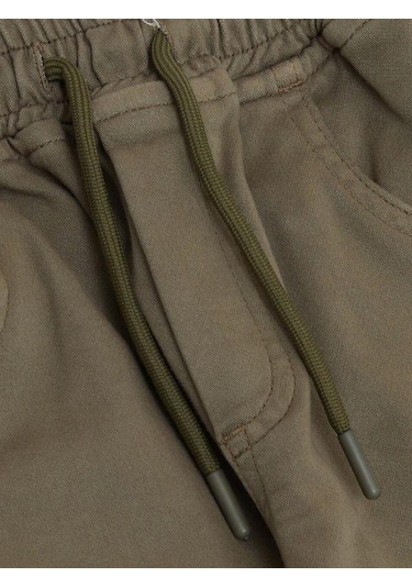 Erkek Çocuk Pamuklu Rahat Kalıp Bel Paça Lastikli Pantolon-14580 Haki