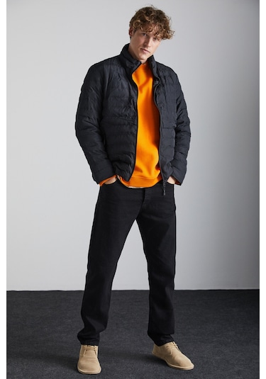 Alaska Erkek Mikrofiber Kışlık Sıcak Tutan Dik Yaka Regular Astarlı Fermuarlı Siyah Mont