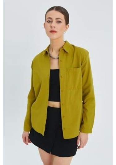 9942 Kadın Oxford Uzun Kol Basic Gömlek Olive OLIVE