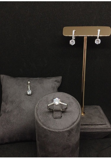 Tek Taşlı Gümüş Takı Seti 925 Ayar, Şık Ve Zarif Kadın Aksesuar Seti Gümüş