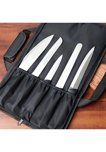 Fochsia 5 Gözlü Profesyonel Şef Bıçağı Kılıfı - Kırmızı - Mutfak Seyahat Kamp İçin Dayanıklı Bıçak Çantası Kırmızı
