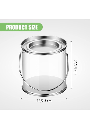 Xurunkeji Metal Kapaklı Ve Saplı Şeffaf Boya Kovası Dekoratif Şeffaf Plastik Kova Saklama Şeffaf Boya Kutusu 8'li Paket