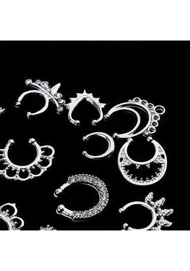Suntek 21 Parça Kristal Sahte Septum Clicker Burun Gümüş Gümüş