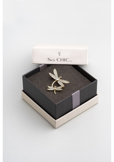 Yusufçuk 18 Ayar Sarı Altın Kaplama Gümüş Broş Sarı