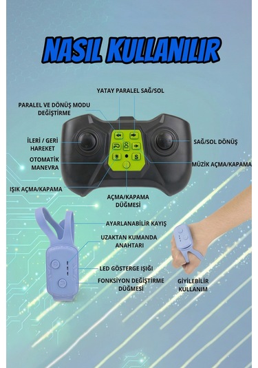 Işıklı Şarjlı El Sensörlü Bilekten Kontrol 2.4 Ghz Şarjlı Uzaktan Kumandalı 360 4x4 Akrobat Araba Yeşil